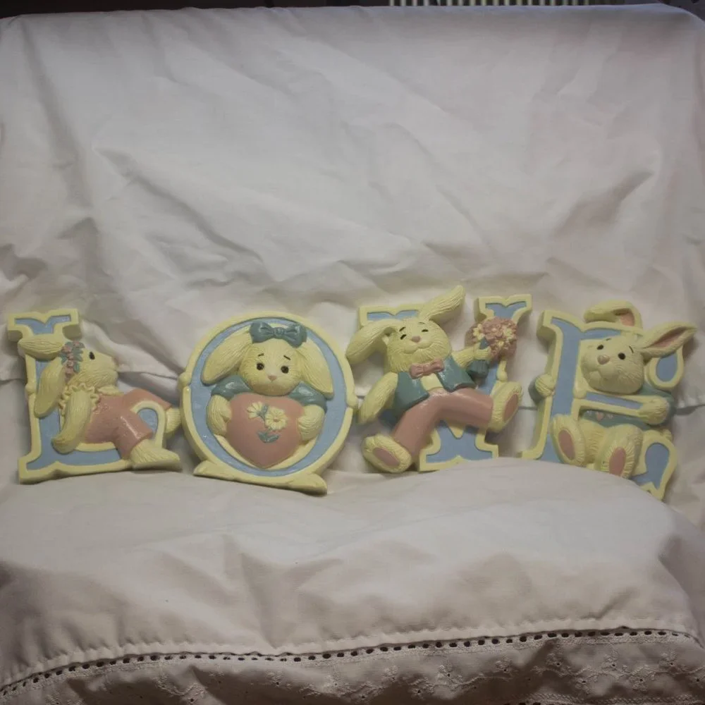 Vintage 1992 Burwood Bunnies Love Wall Decor